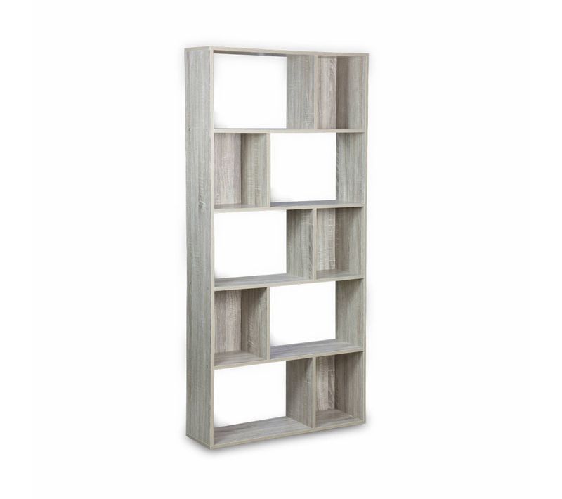 Bibliothèque Design Asymétrique – Pieter – 5 Étagères. 10 Compartiments De Rangement. 83x23x173cm