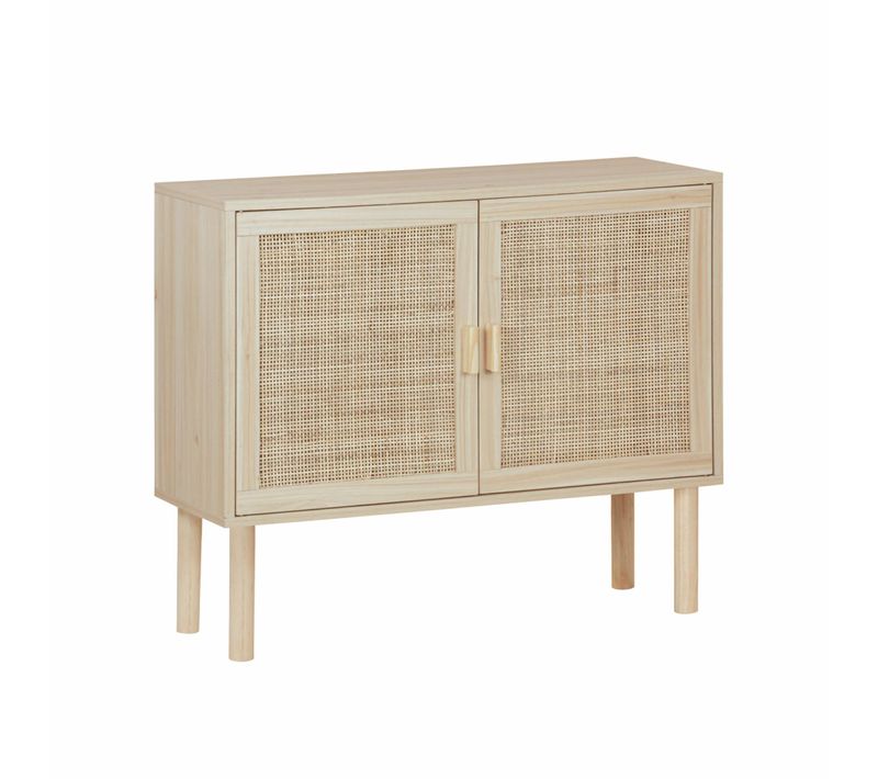 Buffet En Décor Bois Et Cannage - Camargue - 2 Portes. Buffet Bas. 80x30x68cm
