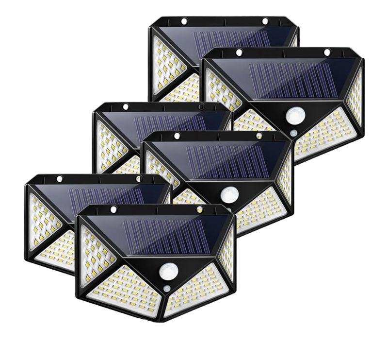 Wallamp: 6 Lampes Solaires Extérieur 100 LED : Éclairage Mural Sans Fil à 120° Détection