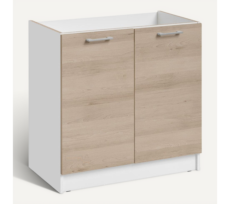 Meuble Sous-évier Eco Chene Naturel 2 Portes L 80 Cm