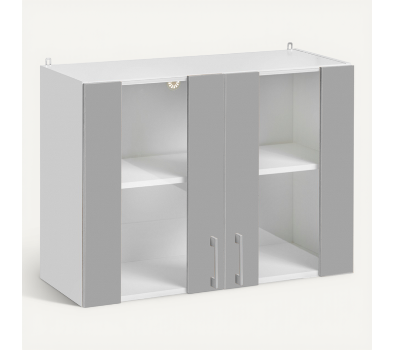Meuble Haut De Cuisine Eco Gris Brillant 2 Portes Vitrées L 80 Cm