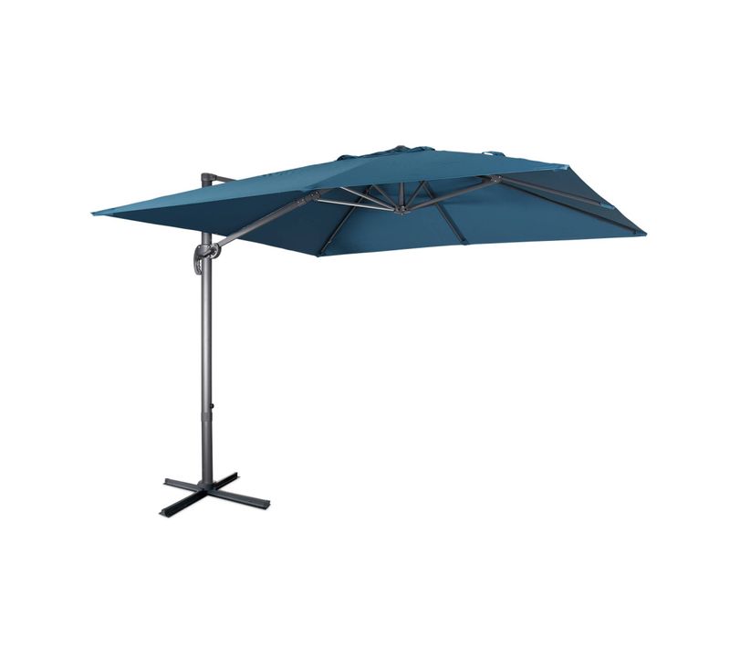 Parasol Déporté Carré 3x3m Haut De Gamme - Falgos - Bleu Canard - Parasol Excentré Inclinable.