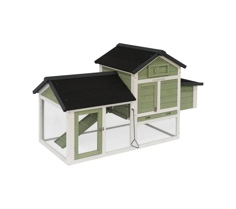 Poulailler En Bois Blanc Et Vert Galinette. 3 Poules. Cage à Poule Avec Enclos