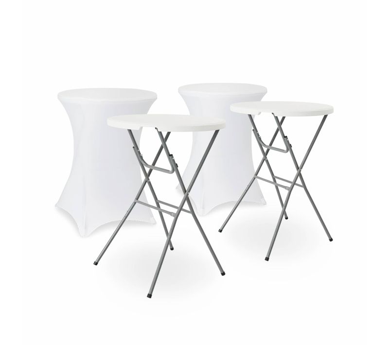 Lot De 2 Tables Hautes De Réception – Gala – Mange Debout. Pliables. Ø80 cm X 110 cm +  2 Housses