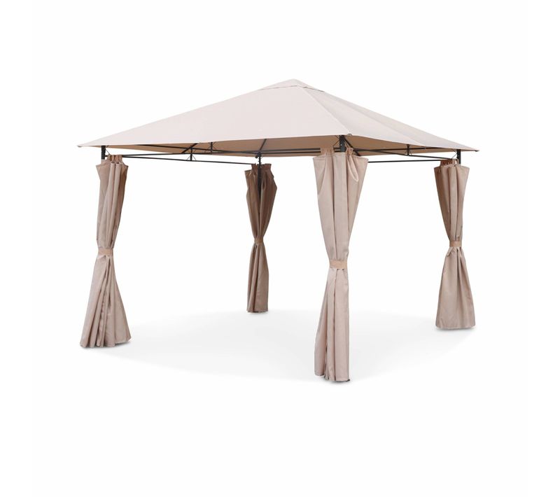Tonnelle 3x3 M - Elusa - Toile Beige - Pergola Avec Rideaux. Tente De Jardin. Barnum. Chapiteau.