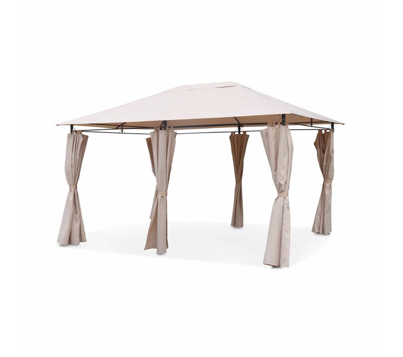 Tonnelle 3x4 M - Divio - Toile Beige - Pergola Avec Rideaux. Tente De Jardin. Barnum. Chapiteau.