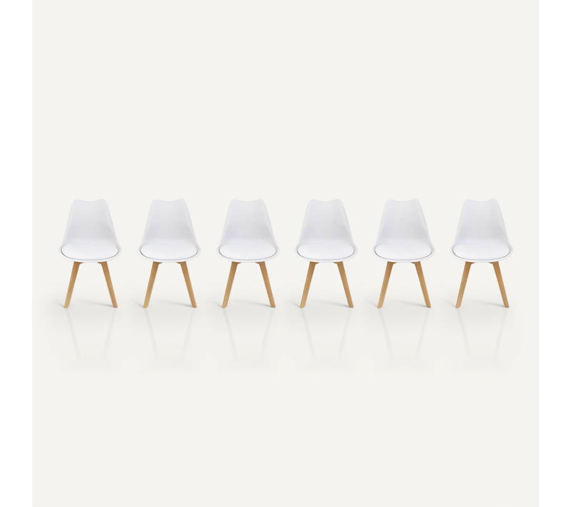 Lot De 6 Chaises Scandinaves. Pieds Bois De Hêtre. Chaises 1 Place. Blancs