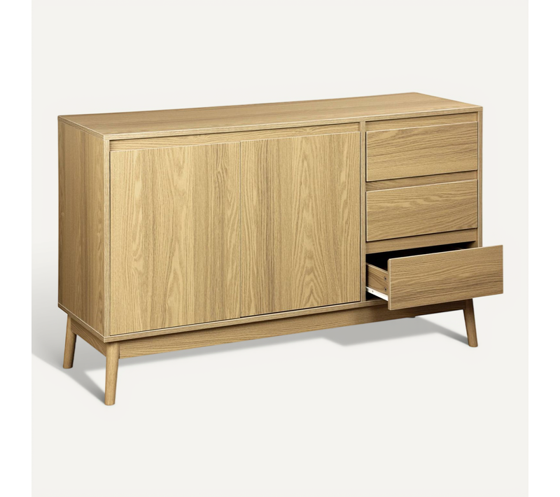 Buffet En Décor Bois 2 Portes Et 3 Tiroirs. Buffet Bas. L 120 X L 39 H 76cm - Dune
