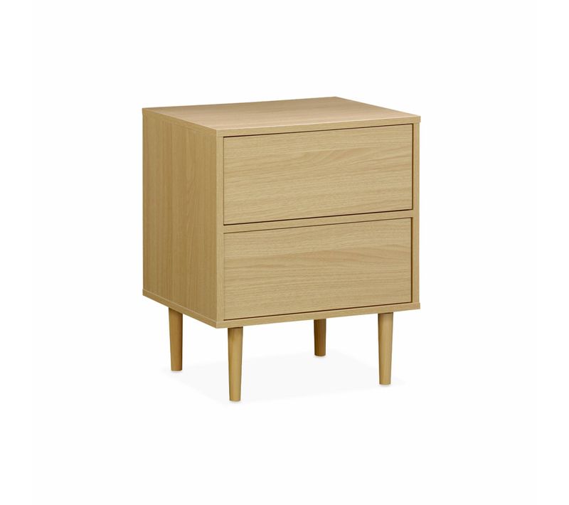 Table De Chevet Décor Bois Naturel - Mika - 2 Tiroirs - L 48 X L 40 X H 59cm