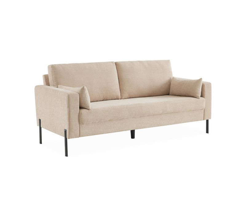 Canapé En Velours Côtelé Beige - Bjorn - Canapé 3 Places Fixe Droit Pieds Métal