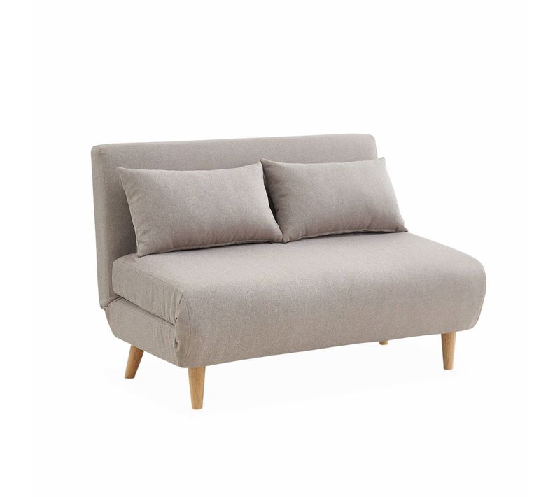 Canapé Convertible En Tissu - Guesta - 2 Places Scandinave. Pieds Bois Foncé. Beige. Banquette.