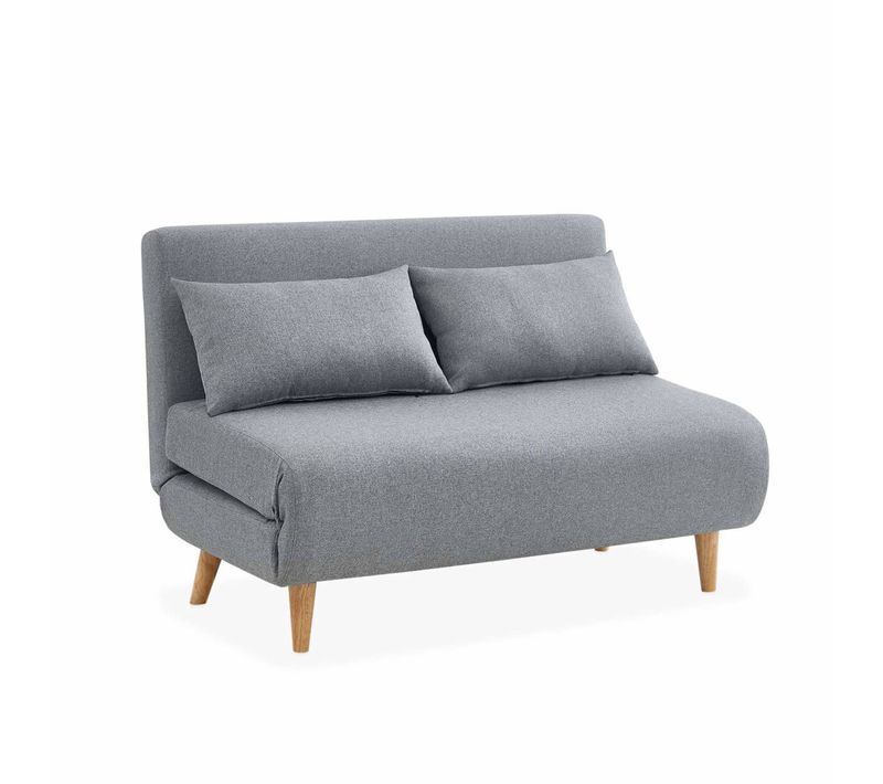 Canapé Convertible En Tissu - Guesta - 2 Places Scandinave. Pieds Bois Foncé. Gris Clair.