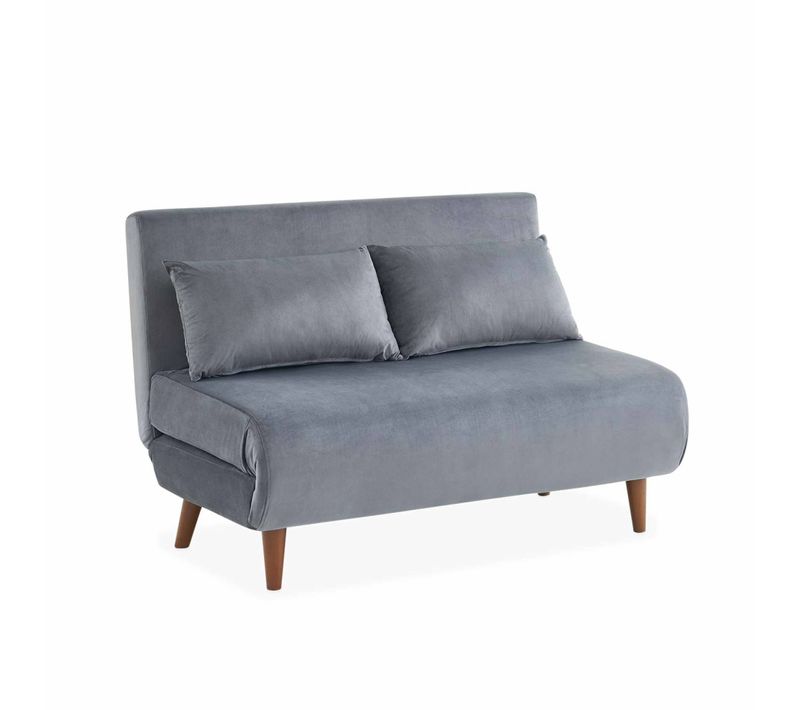 Canapé Convertible 2 Places Gris Foncé - Guesta - Pieds Bois. Banquette. Dossier Inclinable