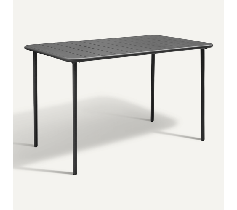 Table De Jardin Métal 4 Places. Anthracite. Amelia. 120x70cm. Traitement Antirouille. Lattes Et