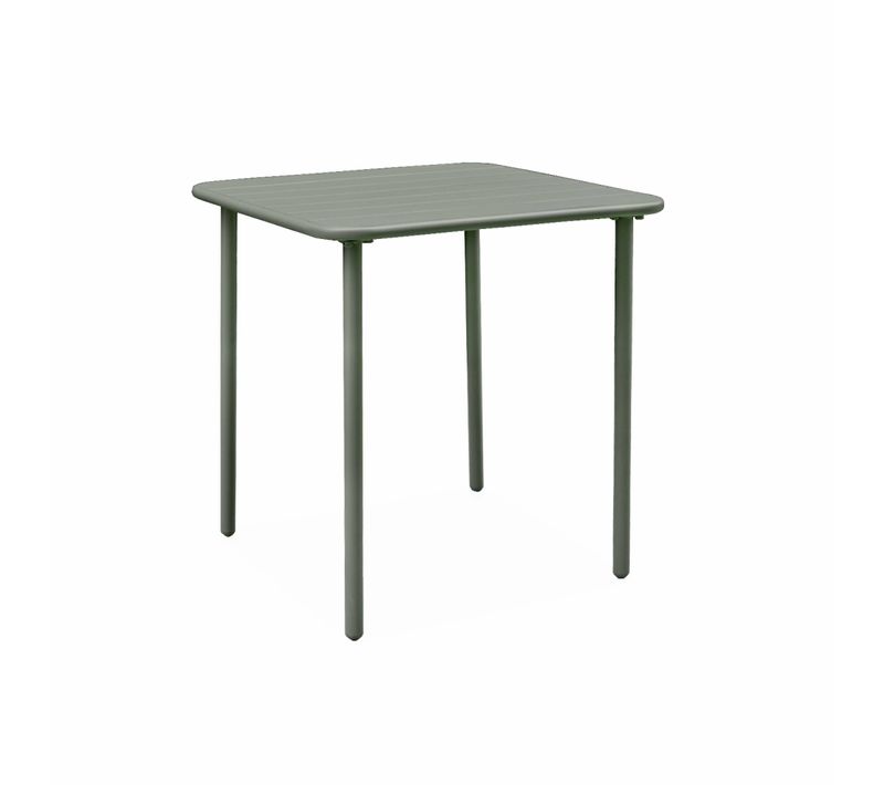 Table De Jardin Métal 2 Places. Kaki. Amelia. 70x70cm. Traitement Antirouille. Lattes Et Bords