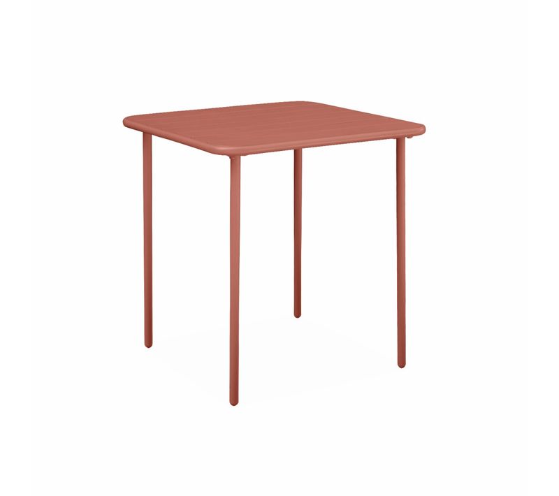 Table De Jardin Métal 2 Places. Terracotta. Amelia. 70x70cm. Traitement Antirouille. Lattes Et