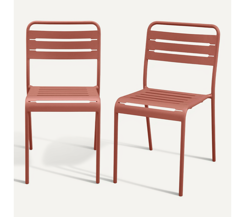 Lot De 2 Chaises De Jardin Acier. 2 Places. Terracotta. Amelia. L44 X P52 X H79cm