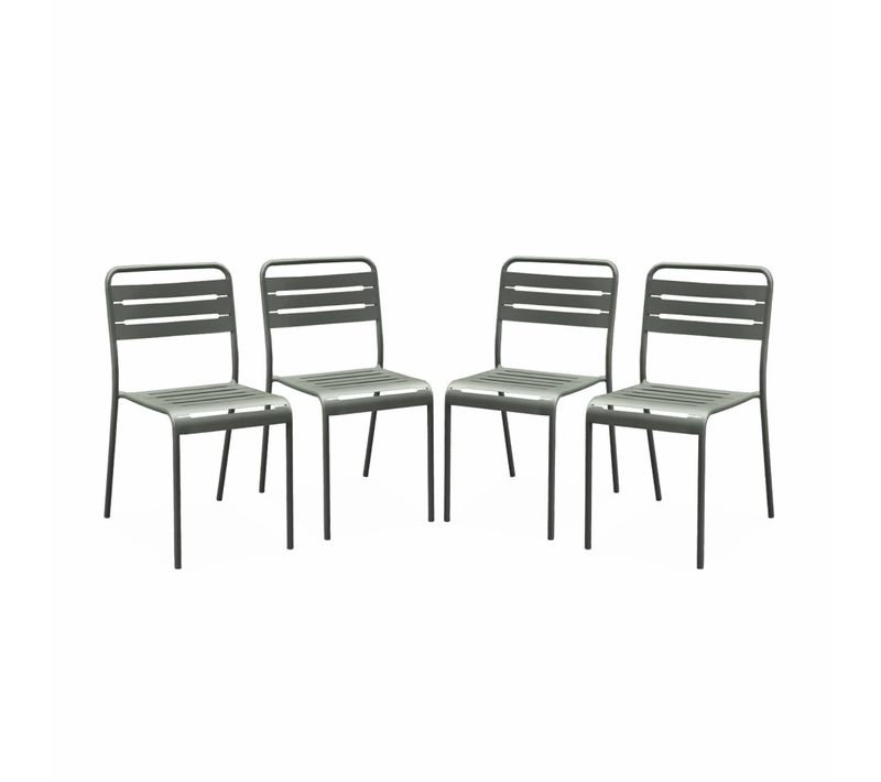 Lot De 4 Chaises De Jardin Acier. 4 Places. Kaki. Amelia. L44 X P52 X H79cm