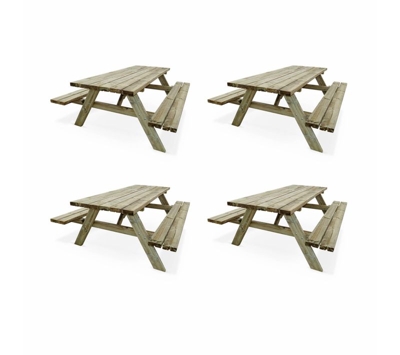 Lot De 4 Tables De Pique-nique 180 Cm Avec Bancs Rabattables En Bois. 6 Places - Panchina - Tables