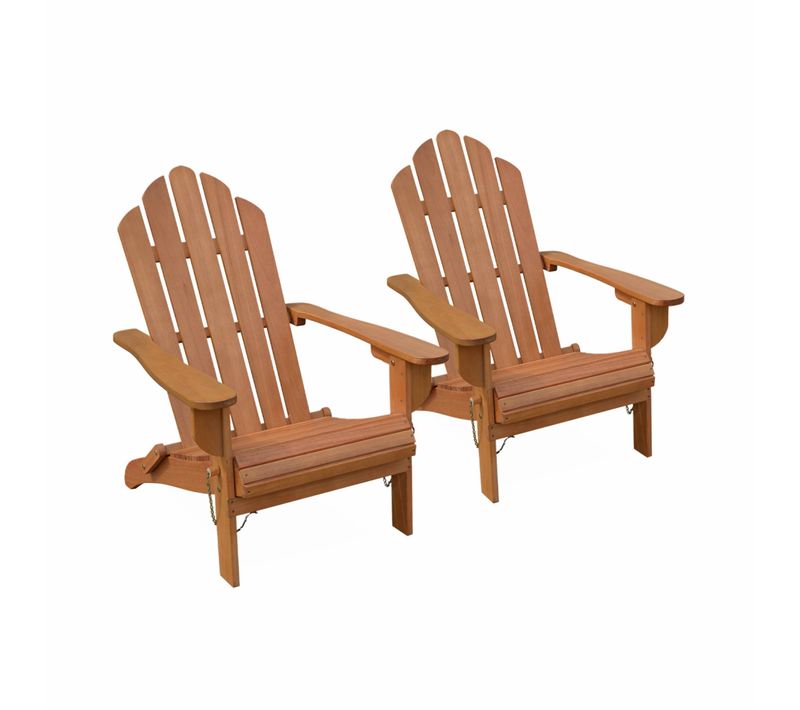 Lot De 2 Fauteuils De Jardin En Bois - Adirondack Salamanca- Eucalyptus. Chaises De Terrasse Rétro.