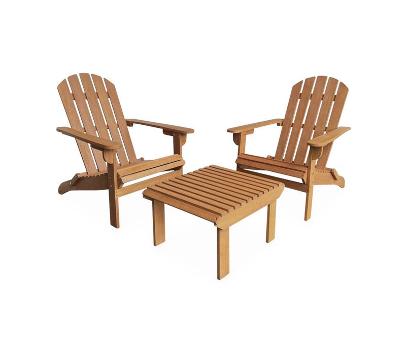 Lot De 2 Fauteuils De Jardin En Bois Avec Un Repose-pieds/table Basse - Adirondack Salamanca -