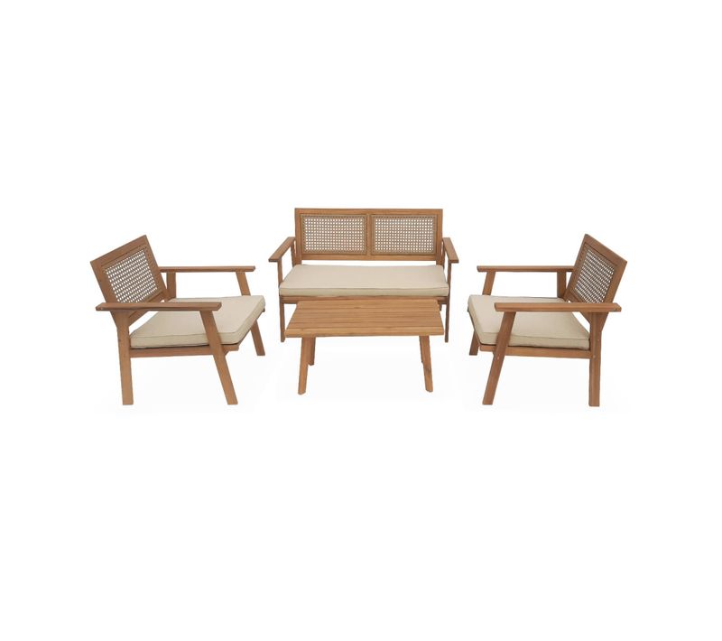 Salon De Jardin. Bohémia. Cannage Rond. Canapé 2 Places. 2 Fauteuils. 1 Table Basse 117x64x74 Cm