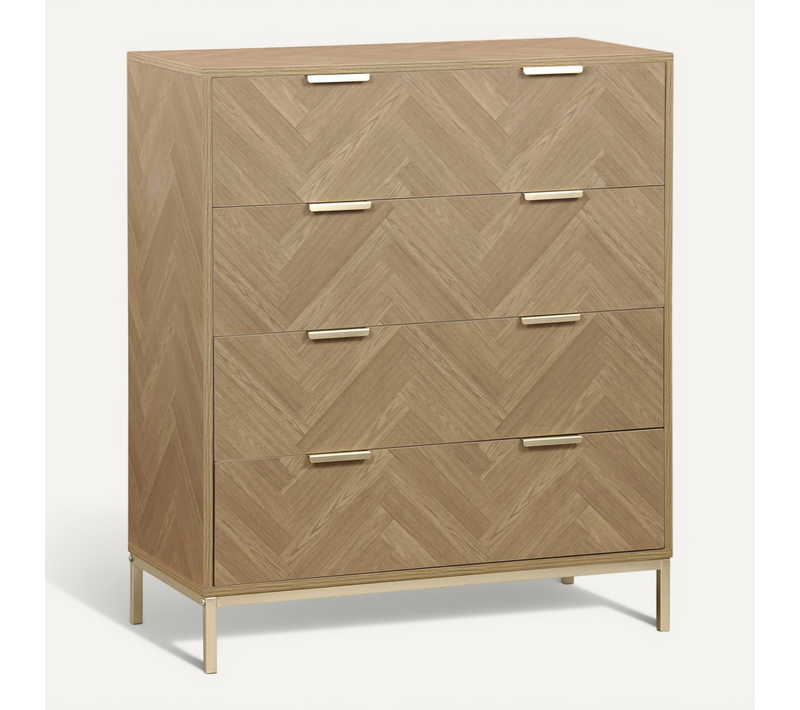 Commode Budapest. Quatre Tiroirs. Décor Chevrons L 80 X L 40 X H 95cm