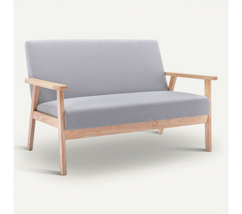 Banquette Canapé En Bois Et Tissu Gris Clair. Isak. L 114 X P 69.5 X H 73cm