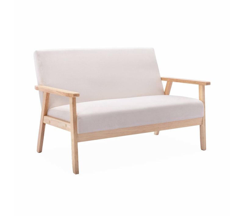 Banquette Canapé En Bois Et Tissu Crème. Isak. L 114 X P 69.5 X H 73cm