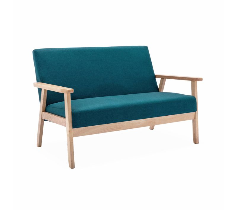Banquette Canapé En Bois Et Tissu Bleu Pétrole. Isak. L 114 X P 69.5 X H 73cm