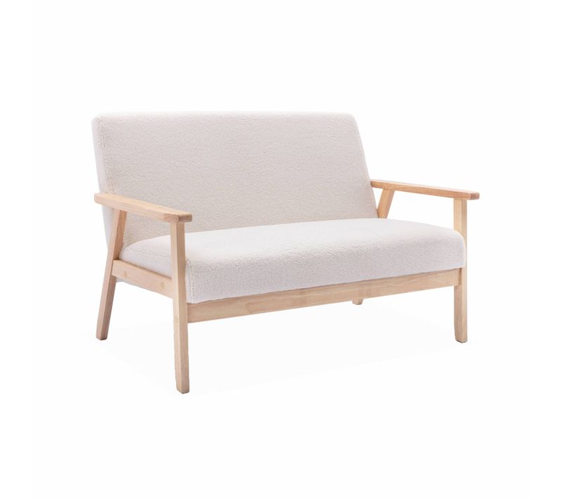 Banquette Canapé En Bois Et Tissu Bouclette. Isak. L 114 X P 69.5 X H 73cm