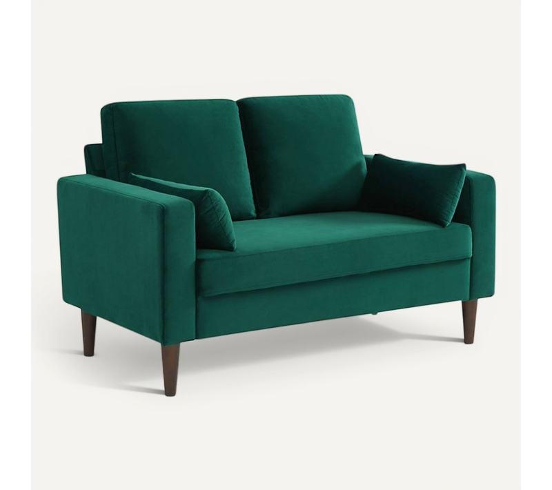 Canapé En Velours Vert Anglais - Bjorn - Canapé 2 Places Fixe Droit Pieds Bois D'hévéa Effet Bois