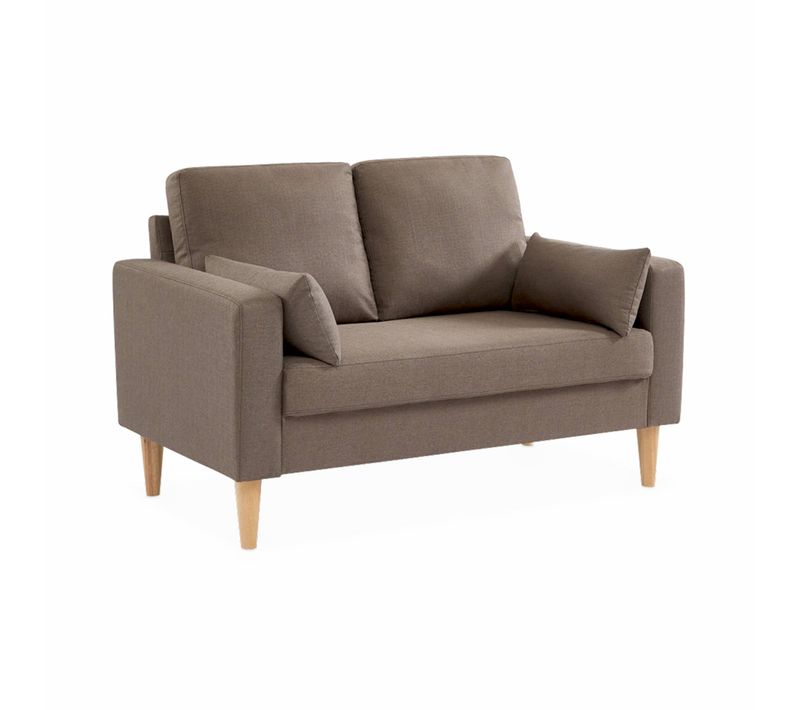 Canapé En Tissu Marron - Bjorn - Canapé 2 Places Fixe Droit Pieds Bois. Style Scandinave