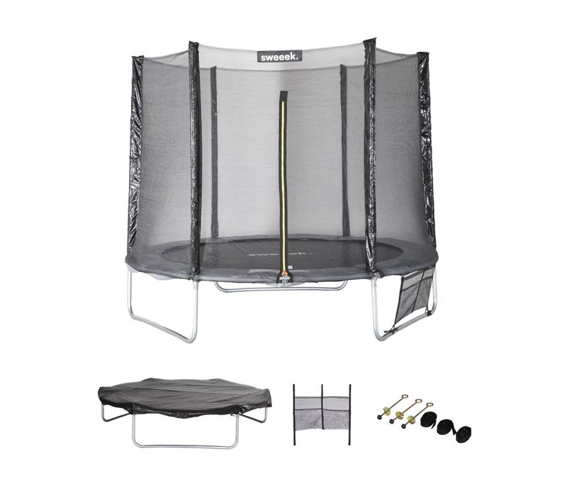 Trampoline 250 Cm. Gris. Avec Filet De Protection. Bâche. Filet Pour Chaussures. Kit D’ancrage