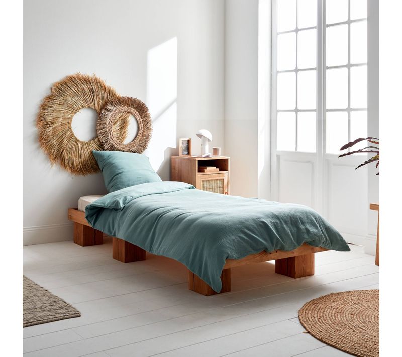 Parure De Lit Gaze De Coton/coton. 1 Place. 1 Housse De Couette + 1 Taie D'oreiller 140 X 200 Cm