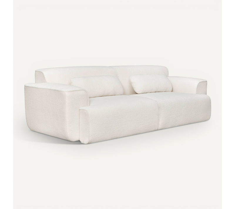 Canapé 3 Places. Tissu Bouclette. 2 Coussins Déhoussables. Wallas  L 230 X P 98 X H 73cm