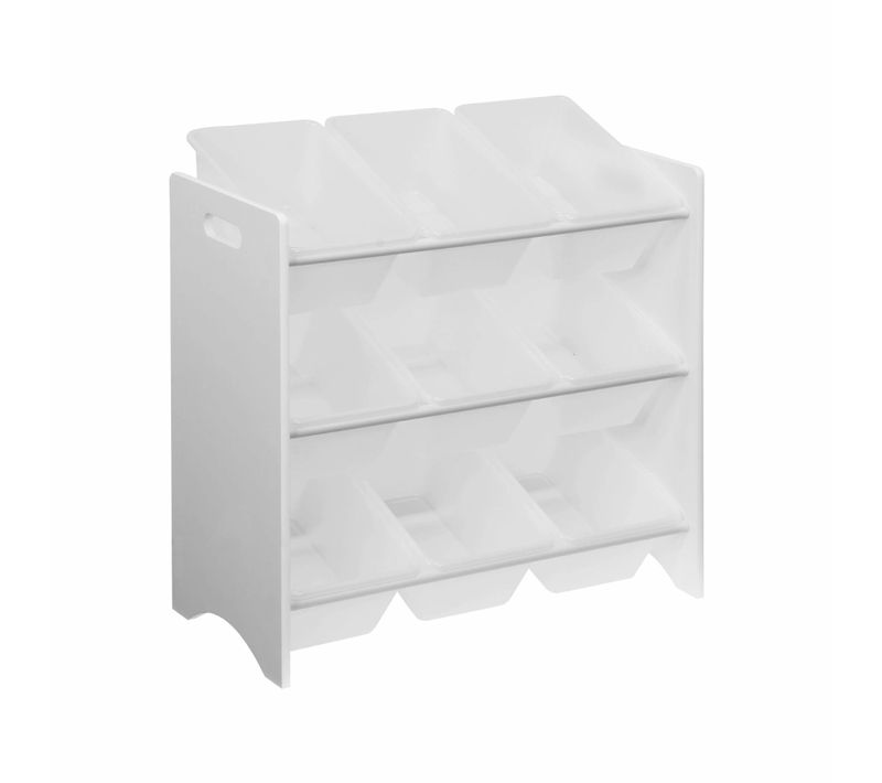 Meuble De Rangement Pour Enfant Avec 9 Casiers. Blanc - Tobias - Mdf Décor Bois Naturel.