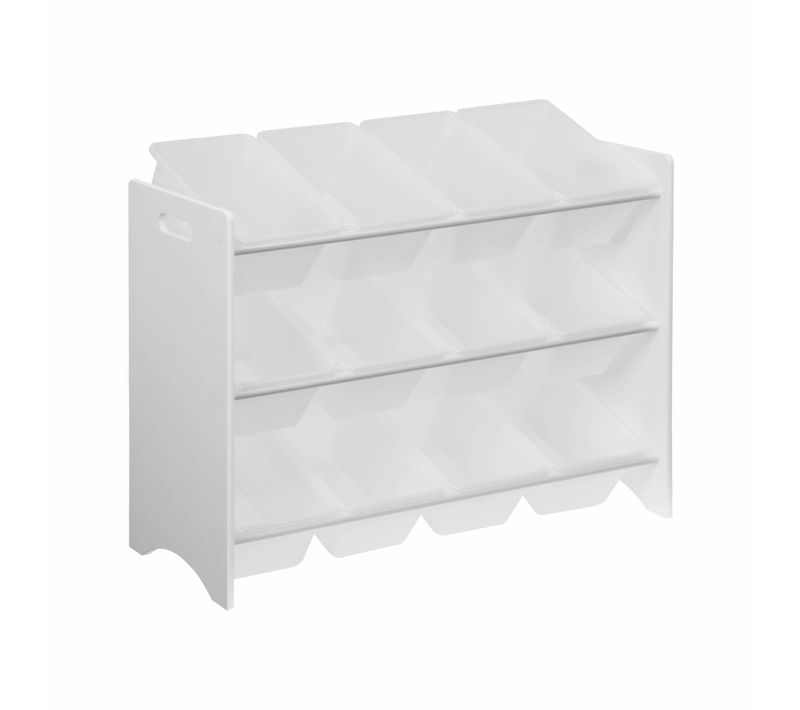 Meuble De Rangement Pour Enfant Avec 12 Casiers. Blanc - Tobias - Mdf Décor Bois Naturel. L 84 X P
