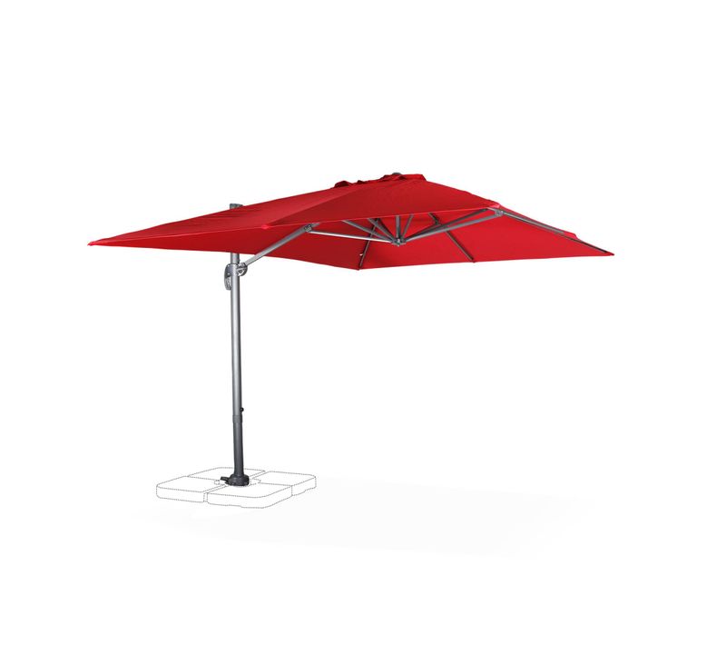 Parasol Déporté Rectangulaire 3x4m - Wimereux - Rouge- Parasol Excentré Inclinable