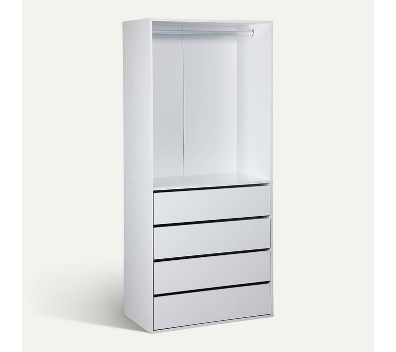 Module Dressing Avec 4 Tiroirs Et 1 Penderie Blanc. Panneaux Stratifiés
