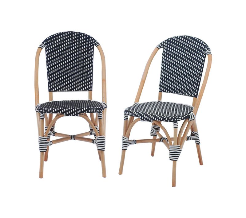 Lot De 2 Chaises Empilables Bistrot En Rotin Et Polyrotin Noir Et Blanc. L 48 X P 58 X H 90cm