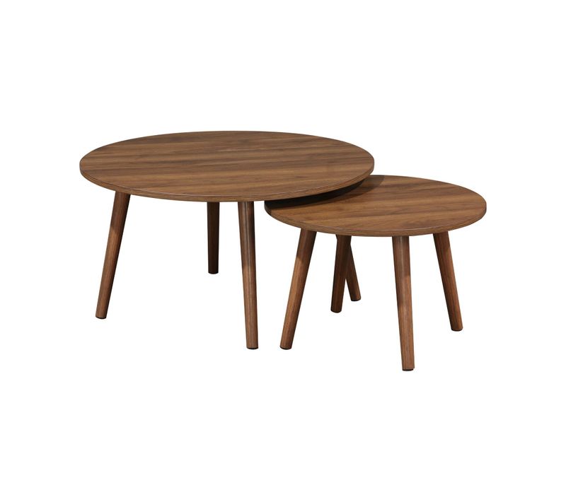 Lot De 2 Tables Basses Rondes Décor Bois De Noyer Népal
