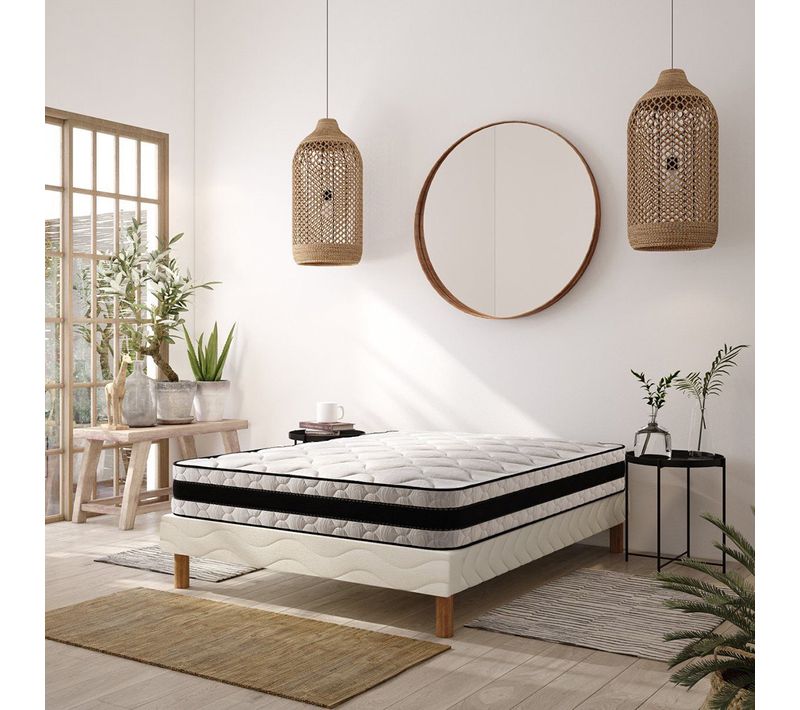 Medicare - Ensemble Matelas mousse et sommier 140x190 Accueil Latex Hauteur 22cm