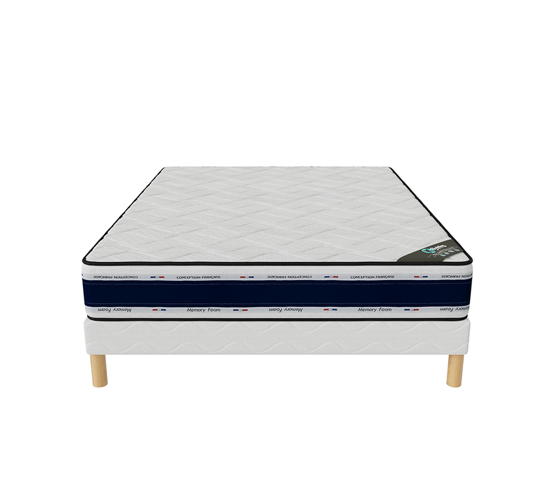 Ensemble Matelas Mousse Blue Memory + Sommier 140x200 Hauteur 22cm