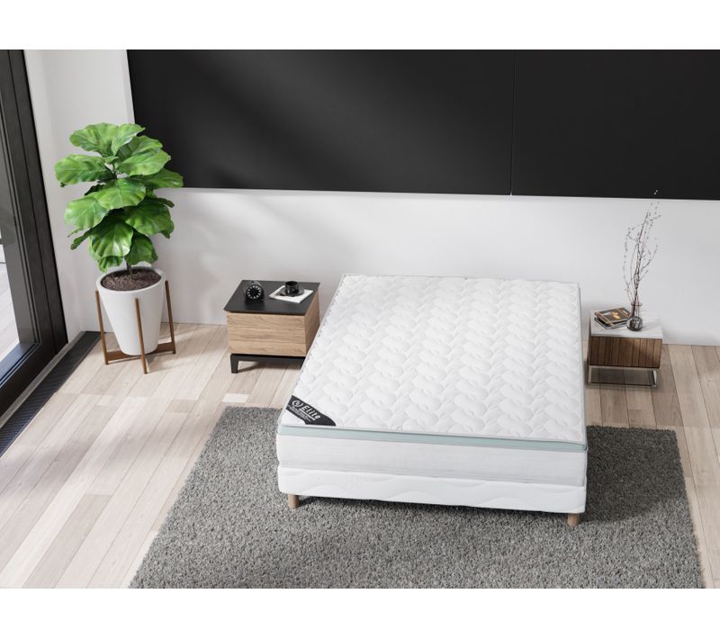 Ensemble Matelas Mousse Aloevera + Sommier 140x190 Hauteur 27cm