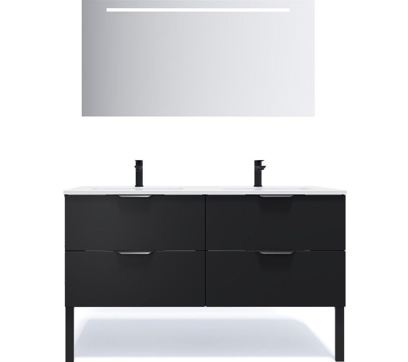Meuble De Salle De Bain Double Vasque 140cm 4 Tiroirs Noir + Miroir - Soho