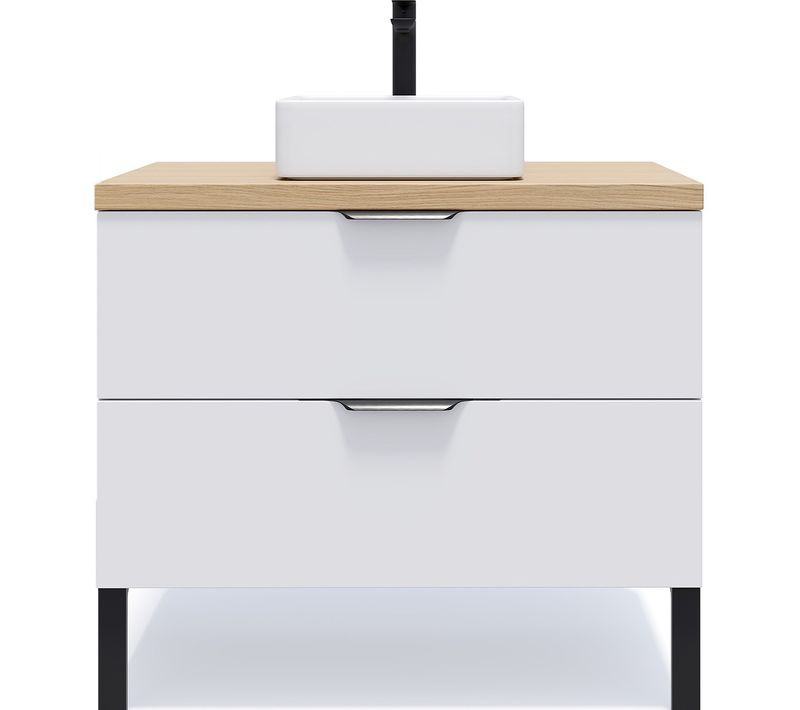Meuble De Salle De Bain Vasque Posée 90cm 2 Tiroirs Blanc - Soho