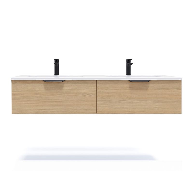 Meuble De Salle De Bain Double Vasque 140cm 2 Tiroirs Chêne - Soho