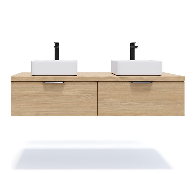 Meuble De Salle De Bain 2 Vasques Posées 140cm 2 Tiroirs Chêne - Soho