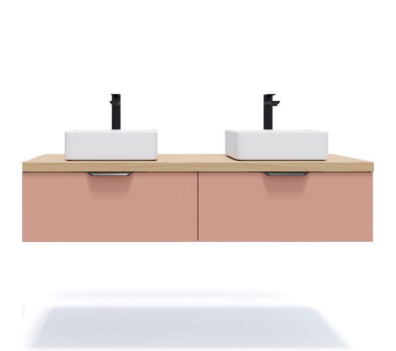 Meuble De Salle De Bain 2 Vasques Posées 140cm 2 Tiroirs Abricot - Soho